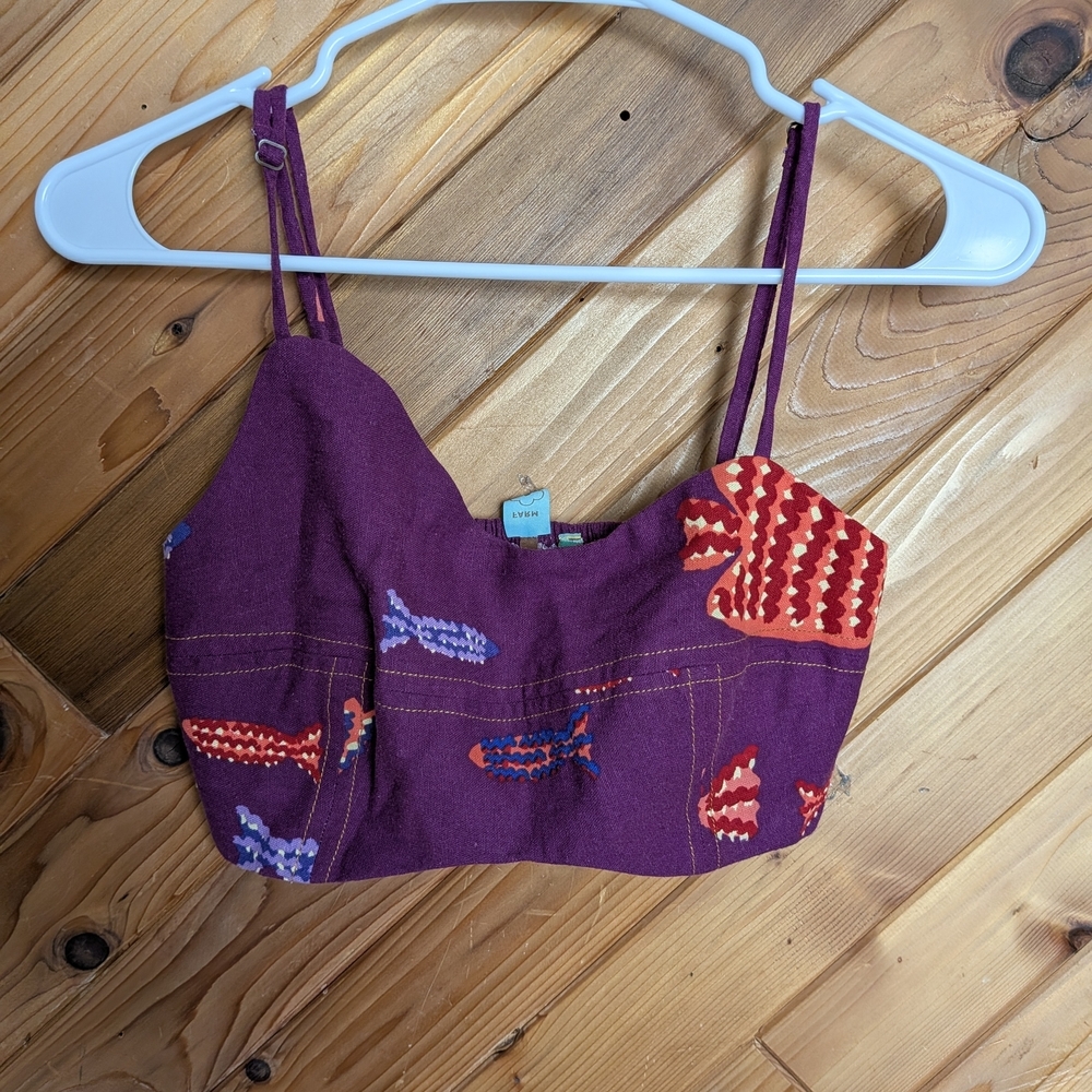 FARM Rio Purple Embroidered Fish Crop Top